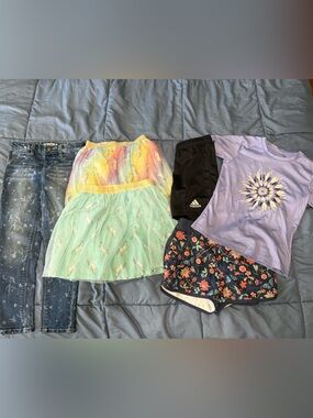 Girls Size 6 Bundle- unicorn skirts, unicorn jeans, Columbia swim top and shorts